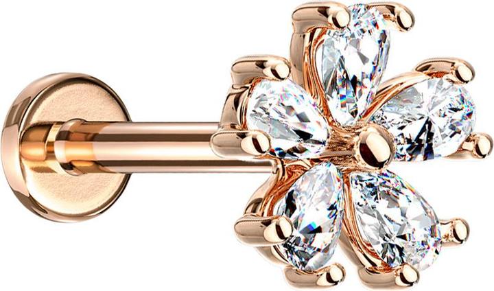 Immagine prodotto Star Piercing Micro Labret filo interno oro rosa fiore con gocce di cristallo (Ottone, Acciaio chirurgico 316L)