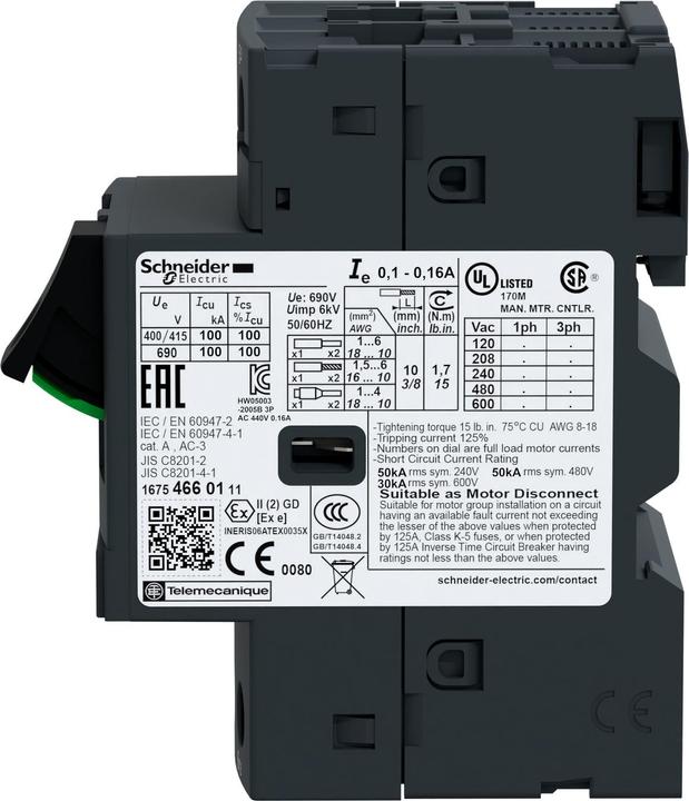 Immagine prodotto Schneider Electric Protezione motori GV2ME 0.1-0.16A FLC