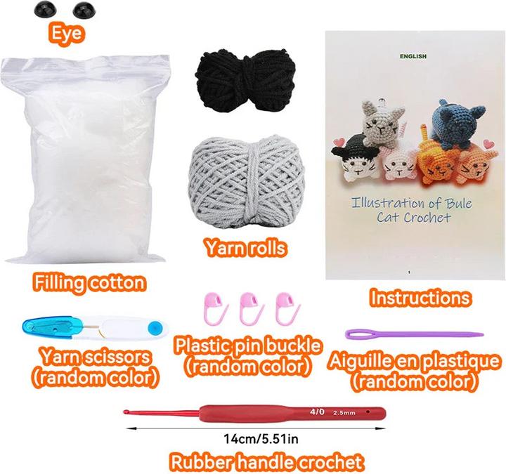 Produktbild Activity Board Crochet Katze Kit für Anfänger mit Baumwolle Stricken Garn Garn Garn Nadeln Haken stricken Werkzeug