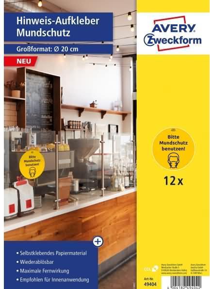 Actual product image Avery Selbstklebende Schilder Bitte Mundschutz benutzen