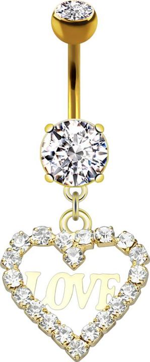 Produktbild Star Piercing Banane 14k vergoldet mit zwei Kugeln Kristall silber Anhänger Kristallherz Love (Chirurgenstahl 316L, Messing)