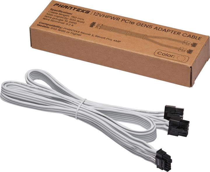 Actual product image Phanteks 2x 8-pin PCIe to 12VHPWR PCIe 5.0 adapter - white