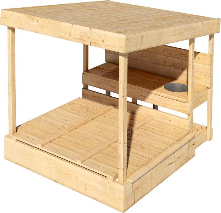 Karibu Sandkasten Max mit Dach und Matschküche