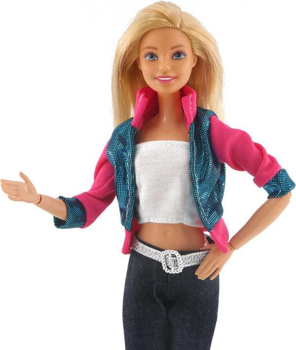 Immagine prodotto Hermex Pantaloni, giacca e top per bambole Barbie Retro Nero Bianco Rosa