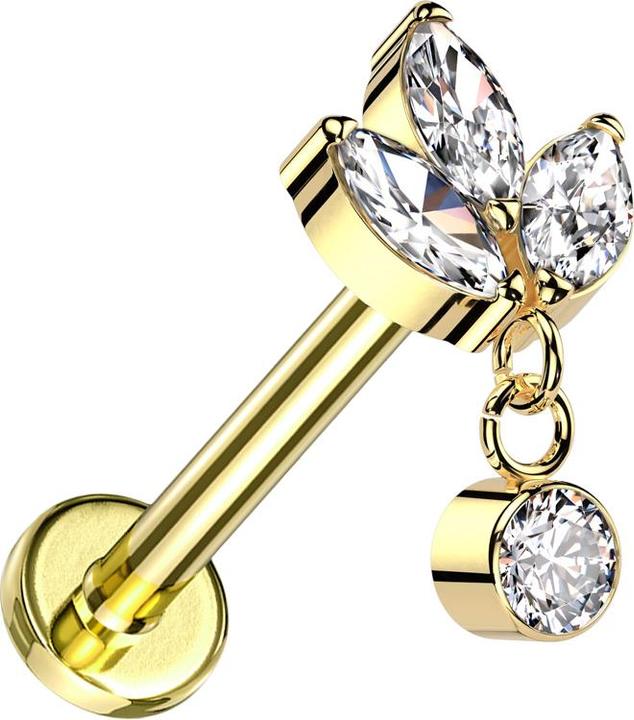 Produktbild Star Piercing Micro Labret Innengewinde vergoldet drei Ovale Kristalle silber Anhänger Kristall silber (ohne Messing, Titan G23)