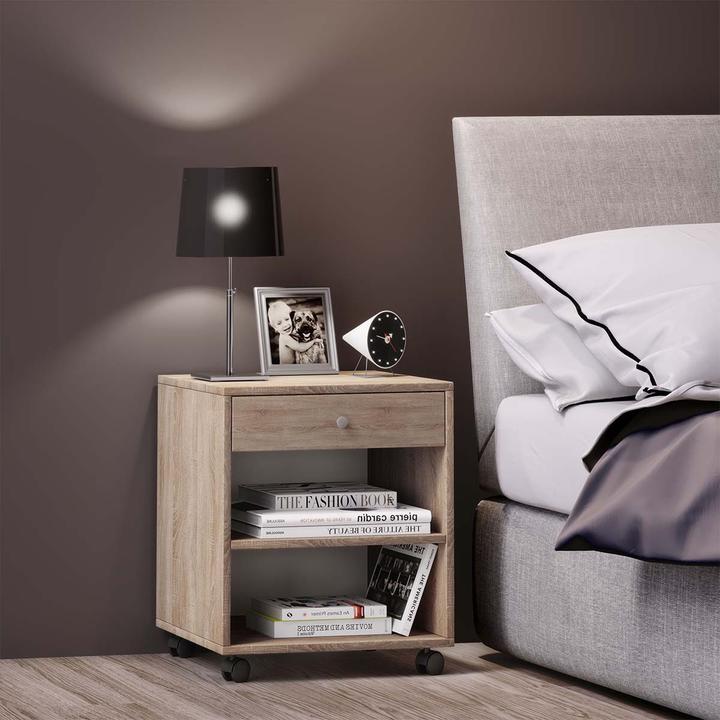 Image du produit VCM Table de nuit en bois Rolda avec roulettes (45 x 38 x 54 cm)