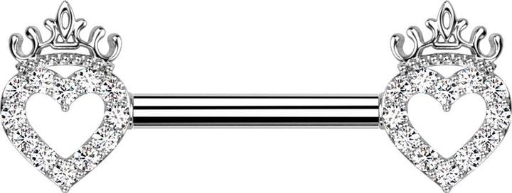 Image du produit Star Piercing Barbell silber Herz und Krone Kristalle silber (Acier chirurgical 316L, Laiton)