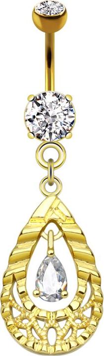 Produktbild Star Piercing Banane 14k vergoldet mit zwei Kugeln Kristall silber Anhänger Kristall im Tropfen (Chirurgenstahl 316L, Messing)