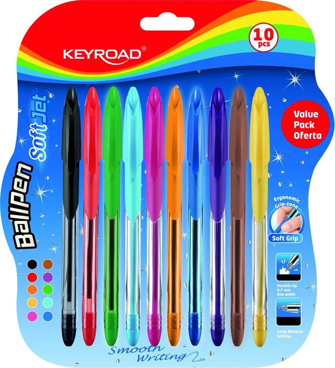 Image du produit Keyroad Stylo à bille classique soft jet, 0,7 mm, 10 pcs, blister, mélange de couleurs (10 x)