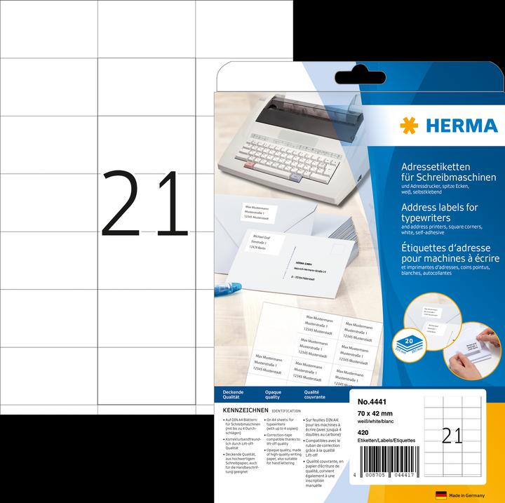 Image du produit HERMA Étiquettes d'adresse pour machines à écrire A4