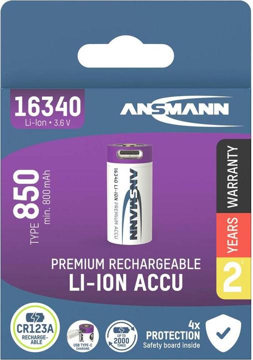 Actual product image Ansmann 16340 Li-Ion battery (1 pcs., 16340, 850 mAh)