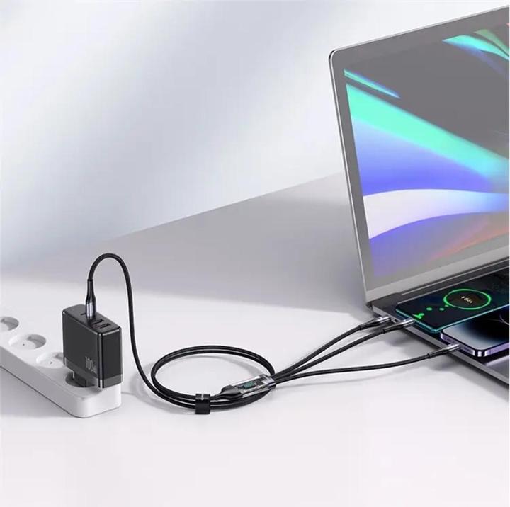 Actual product image Usams US-SJ600 U83 3IN1 Transparent Digital Display PD100W Fast Charging & Data Cable 1.2m C To C+L+M (1.20 m, USB 2.0)