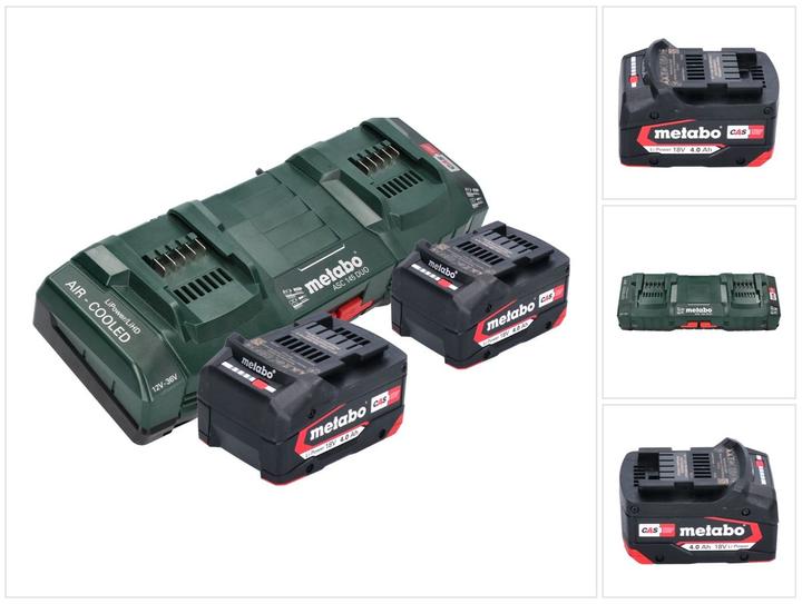 Metabo Basic set 2x Li-Power battery pack 18 V 4.0 Ah CAS Li-Ion battery ( 2x 625027000 ) + ASC 145 DUO Dop (18 V)