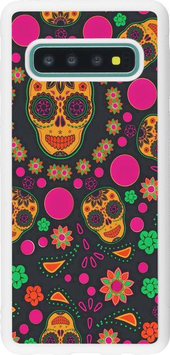 Actual product image PhoneLook Cover Silicone white Halloween 22 colourful mexican skulls (Samsung Galaxy S10)