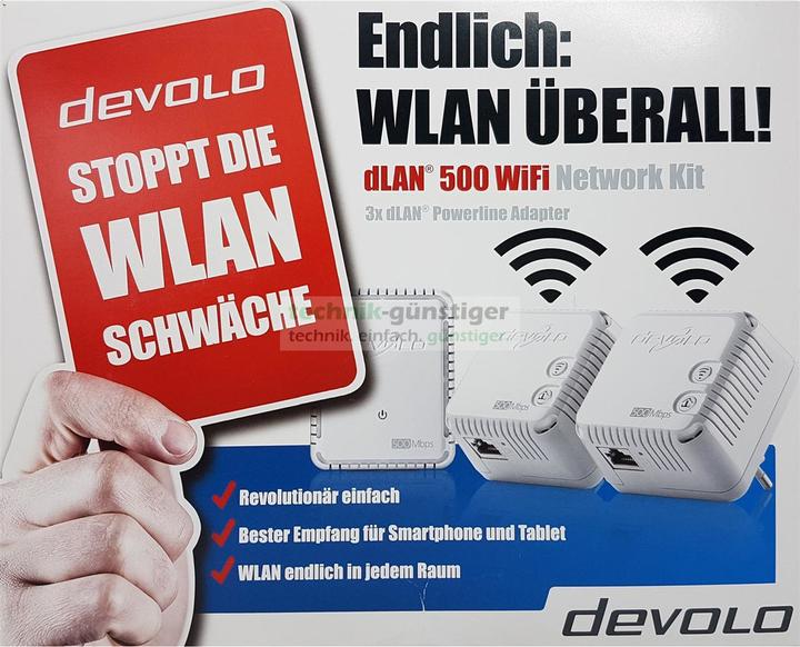 Devolo dLAN 500 WiFi Powerline Starter Kit 3 Adapter (500 Mbit/s)