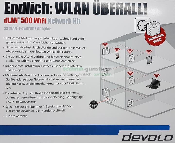 Image du produit Devolo dLAN 500 WiFi Powerline Starter Kit 3 adaptateurs (500 Mbit/s)