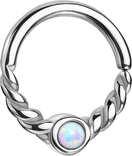 Image du produit Star Piercing Micro piercing anneau argent demi tressé avec opale blanche (Acier chirurgical 316L, sans laiton)