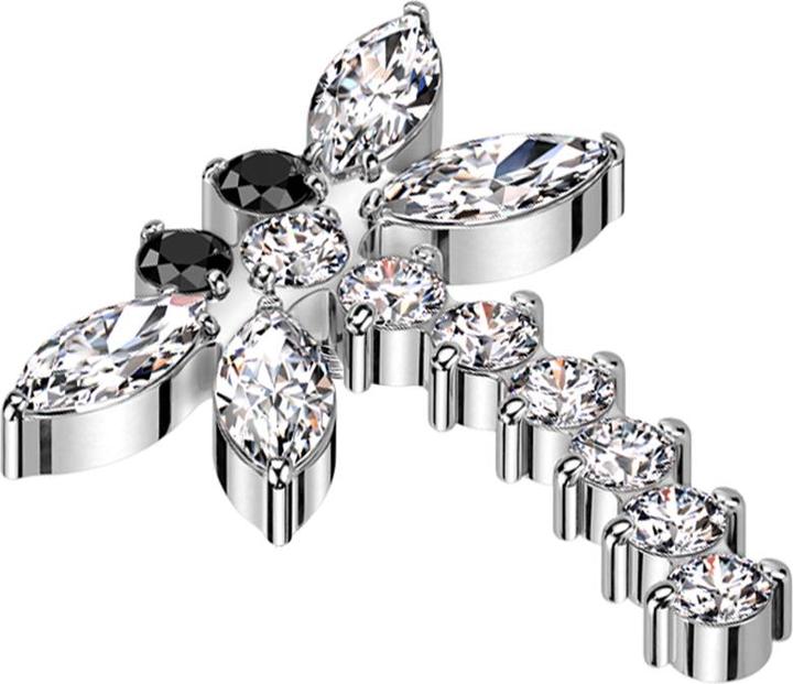 Produktbild Star Piercing Dermal Anchor Libelle silber Kristalle silber (ohne Messing, Titan G23)