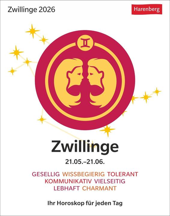 Immagine prodotto Harenberg Zwillinge Sternzeichenkalender 2026 - Tagesabreisskalender - Ihr Horoskop für jeden Tag (Copertina rigida, Tedesco)