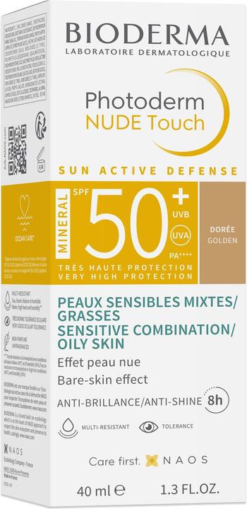 Image du produit Bioderma Photoderm Nude Touch Mineral SPF50+ dorée (Crème solaire visage, SPF 50+, 40 ml)