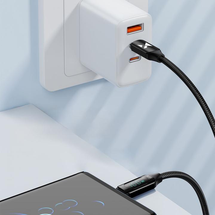 Produktbild Wozinsky WUCCC2 USB C – USB-C-Kabel mit PD-Display 100 W 2 m – Schwarz (2 m, USB 2.0)