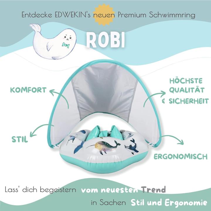 Produktbild Activity Board einzigartiger Babyschwimmring mit handgemalten Motiven | innovative Babyschwimmhilfe mit Sonnendach