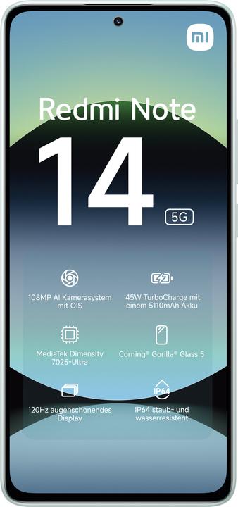 Produktbild Xiaomi Redmi Note 14 5G (256 GB, Coral Green, 6.67", Hybrid Dual SIM, 108 Mpx, 5G)