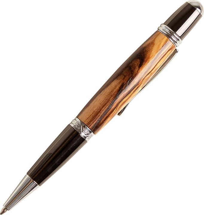 Natura Punto Wooden Ballpoint Pen Olive with Metal Details (Black, Brown, Silver)