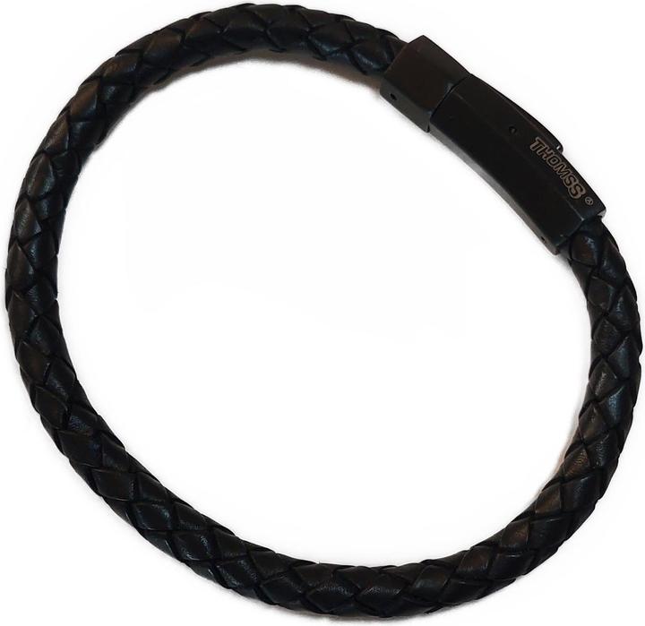 Actual product image Thomss Leather bracelet No.22 unisex leather black & stainless steel clasp circumference 21cm (21 cm, Stainless steel, 100% leather)