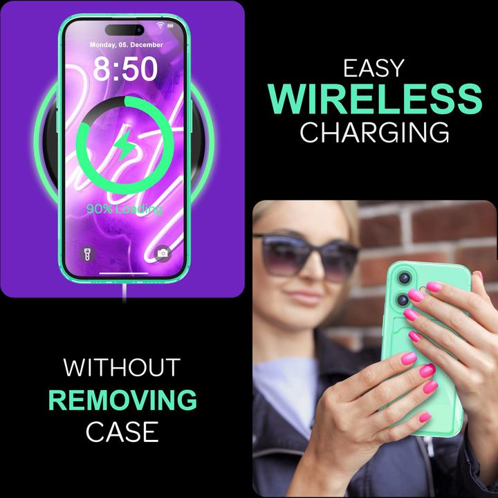 Immagine prodotto Nalia Portacarte trasparente in silicone trasparente al neon (Apple iPhone 16 Plus)