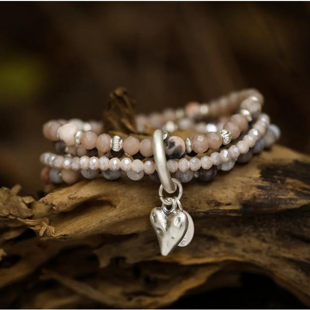 Produktbild Andreani Armband aus echtem Jaspis und Achat mit Herzanhänger breit von