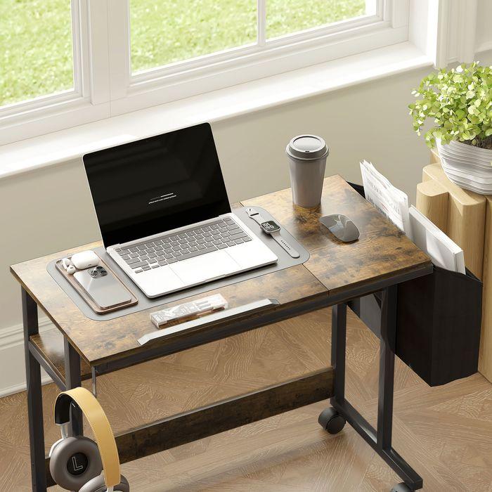 Immagine prodotto Swisshandel24 Höhenverstellbar Schreibtisch, 92 x 40 cm, Computertisch mit Rollen, Plattform