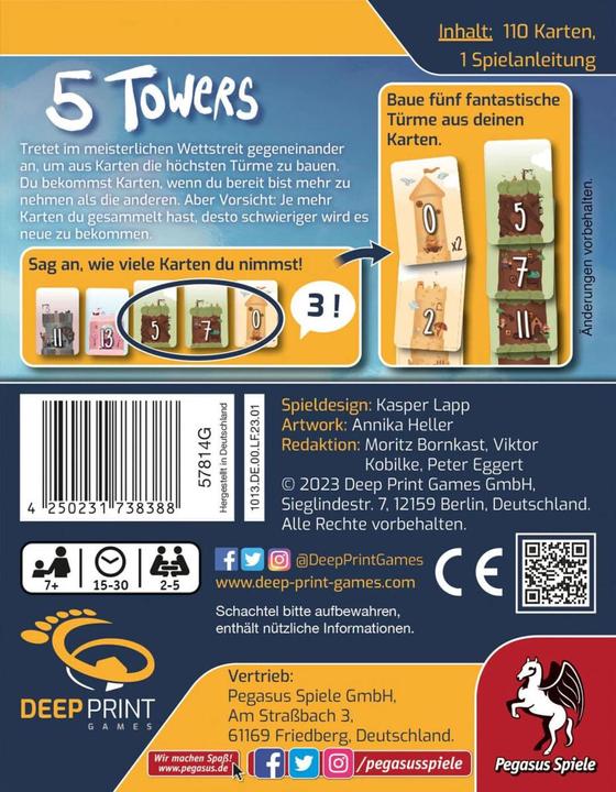 Actual product image Pegasus 5 Towers, card game, for 2-5 players, from 7 years (DE edition) (German)