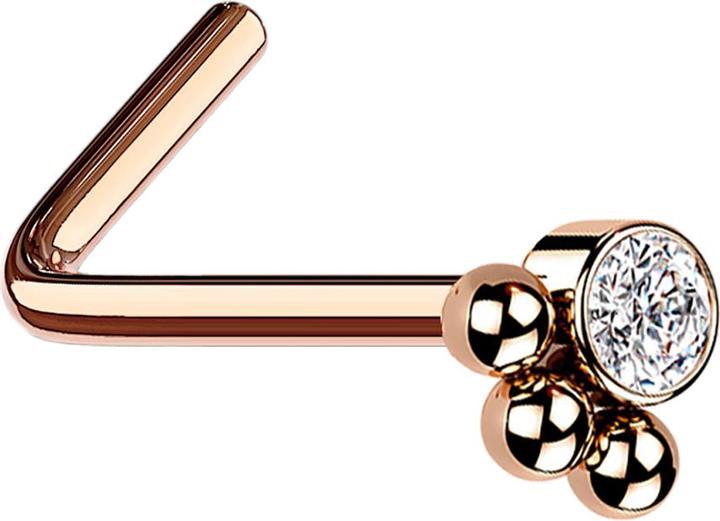 Actual product image Star Piercing Nasenstecker gewinkelt rosegold Kristall mit drei Kugeln (Surgical steel 316L, without brass)