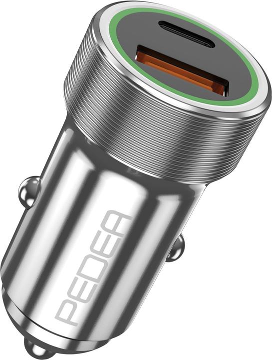 Pedea Chargeur allume-cigare "Dual" 20 watts pour USB type A/C, argenté