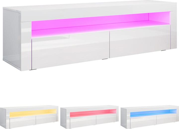 Image du produit SONNI Meuble TV mural avec éclairage LED (configurable en 12 couleurs), 155 x 40 x 45 cm, blanc bril