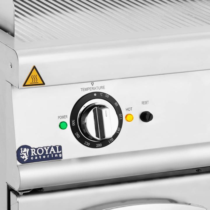 Produktbild Royal Catering Doppel-Elektro-Grillplatte Unterschrank 10,8 kW gerillt bis 300 °C Griddleplatte (10.80 kW)