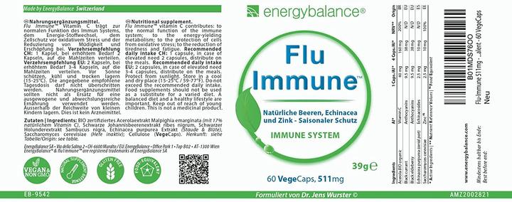 Nutritional values and ingredients Energybalance Flu Immune natural berries (60 Piece, Capsules, 39 g)