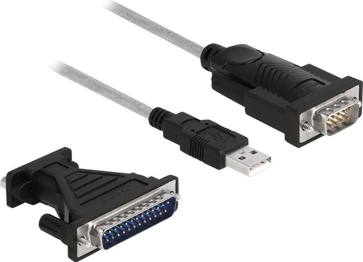 Produktbild Delock Adapter USB 2.0 Typ-A zu 1 x Seriell RS-232 D-Sub 9 + Adapter D-Sub 25 (1.80 m)