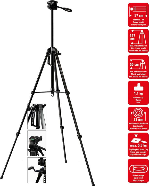Immagine prodotto Braun Treppiede a batteria LW 3001S (57-157 cm, 1100 g, testa a 3 vie, max. 5 kg, nero)