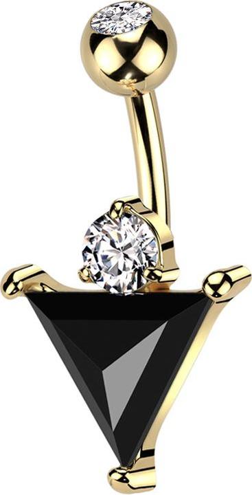 Produktbild Star Piercing Banane vergoldet mit Kugel vergoldet Kristall silber und grosser Dreiecks Kristall schwarz (Chirurgenstahl 316L, Messing)