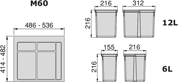 Produktbild Emuca Müllbehälter, Möbel 60cm x H 216 (12 l)
