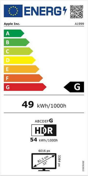 Energie-Label Apple Pro XDR (6016 x 3384 Pixel, 32")
