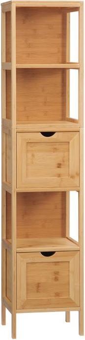 Immagine prodotto Swisshandel24 Mobile da bagno in bambù, 3 ripiani, 2 cassetti, protezione antiribaltamento (30 x 30 x 140 cm)