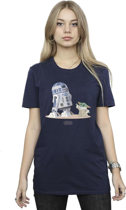 Actual product image Star Wars Womens/Ladies The Mandalorian R2D2 And Grogu Cotton Boyfriend T-Shirt (XL)