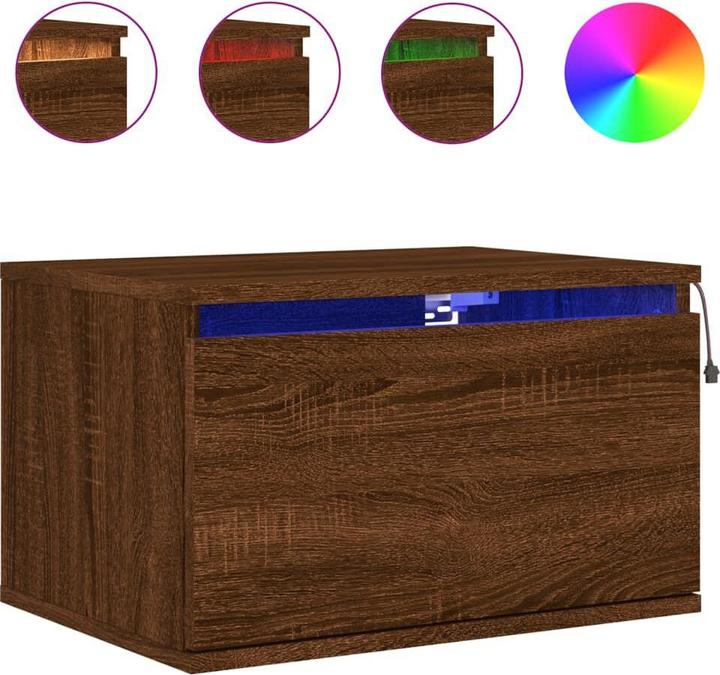 Produktbild VidaXL Wand-Nachttisch mit LED-Leuchten Braun Eichen-Optik,Farbe (50 x 36 x 30 cm)