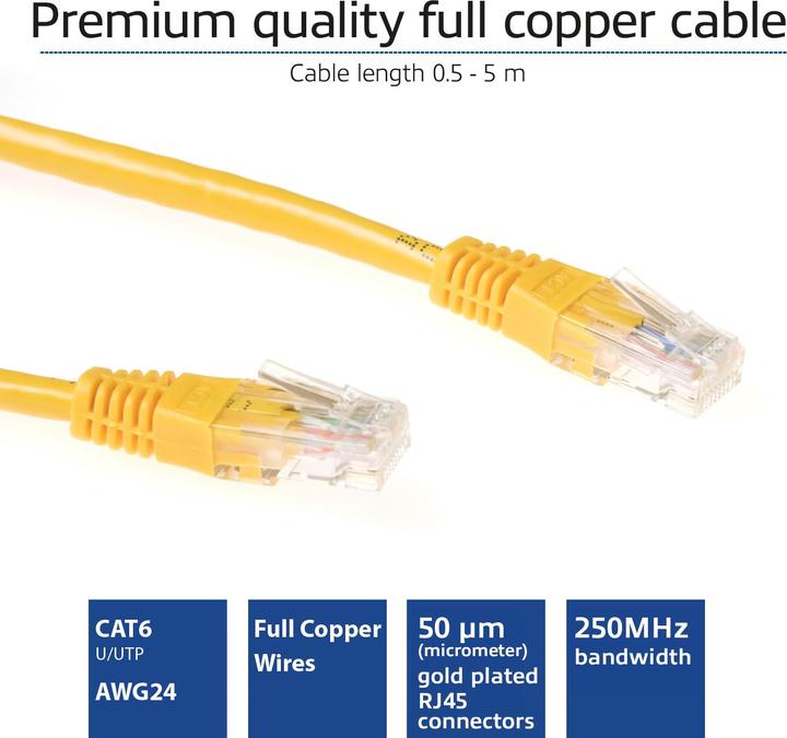 Image du produit Câble patch CAT6 jaune de 2 mètres U/UTP avec connecteurs RJ45. Cat6 u/utp jaune 2.00m (U/UTP, CAT6, 2 m)