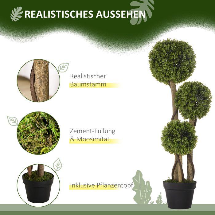 Produktbild Swisshandel24 Künstliche Pflanze, 90 cm Buchsbaum im Blumentopf, UV-Schutz, Zimmerpflanze für Wohnzimmer, Balkon (90 cm)