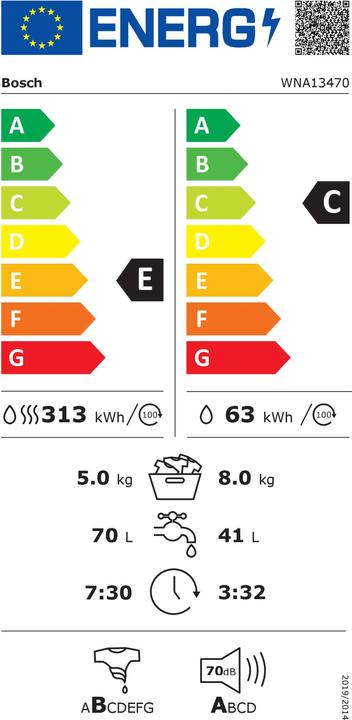 Label énergétique Bosch Hausgeräte WNA13470 (Prise UE)