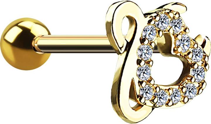 Produktbild Star Piercing Micro Barbell 14k vergoldet mit Kugel und Teufelsherz (Messing, Chirurgenstahl 316L)